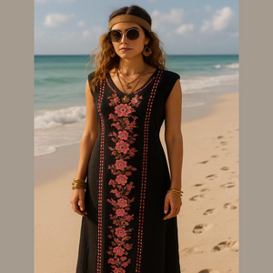 Xhilaration Floral Maxi black pink bohemian Dress M